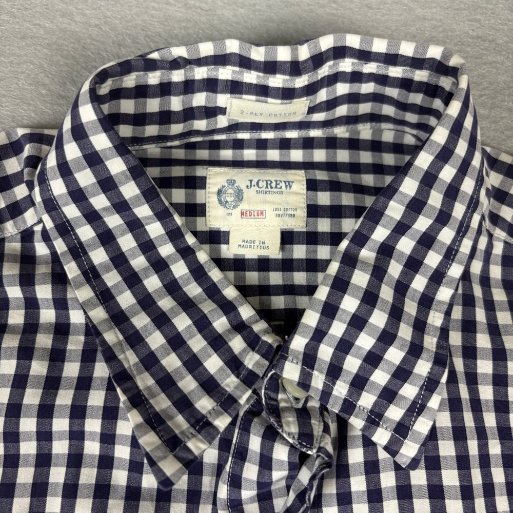 J. Crew Men's Blue and White Plaid Button Down Gingham Shirt